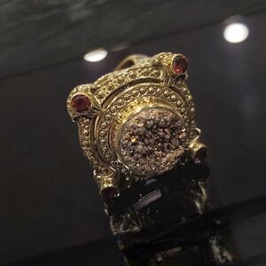 Nicky Butler Sunset Druzy Quartz Mozambique Garnet Bronze NB Ring Size 8 Vintage
